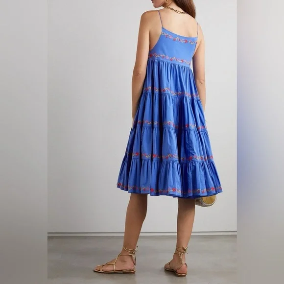 CAROLINE CONSTAS Katarina Blue Floral Embroidered Dress Sz M - Picture 6 of 9